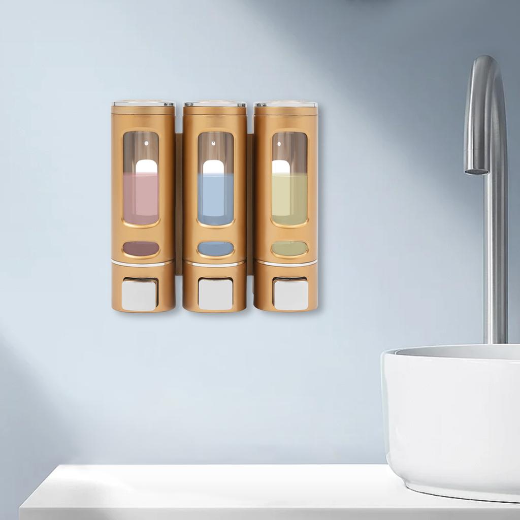 Wall Mount 3-in-1 Shower Dispenser, 400ml Refillable Liquid Soap Dispenser, 3 Chamber Shampoo Conditioner Body Wash Organizer
