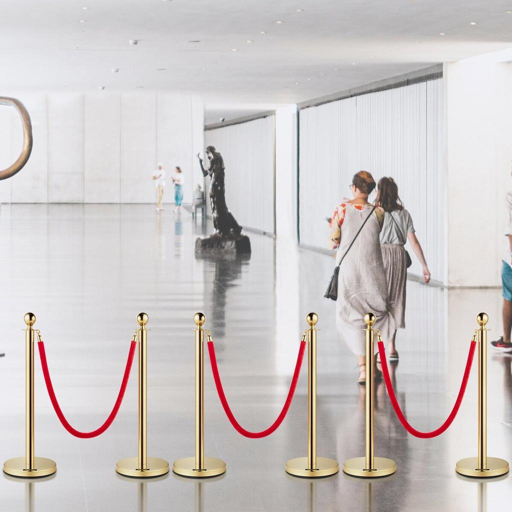 Velvet Ropes and Posts, 5 ft/1.5 m Red Rope, Stainless Steel Gold Stanchion with Ball Top, Red Crowd Control Barrier Used for Theaters, Party,