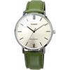 Casio Men S Quartz Watch Silver   Green Leather Band Mtp Vt01l 3b