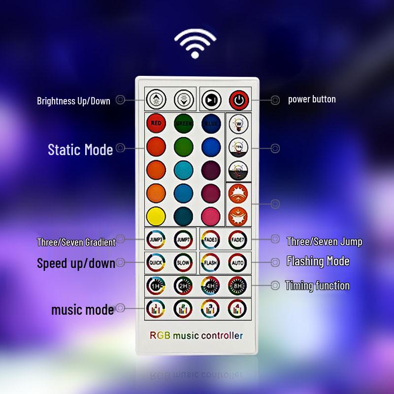 40-Key Infrared LED Bluetooth RGB Music Light Strip Controller, App-Controlled, Dual Connection