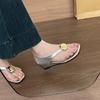Fashion Inside Heightened Fashion Metal Round Buckle Clip-toe Sandals Women's Summer New Soft-soled Herringbone Sandals and Slippers