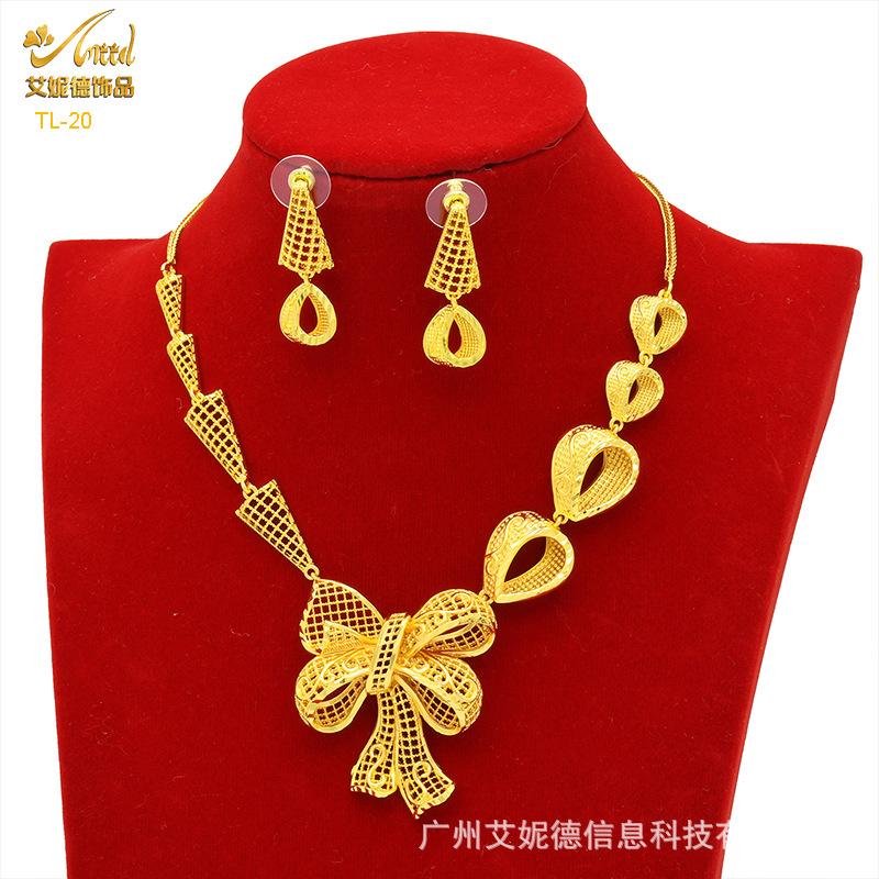 2026 Flower Necklace Earrings Set Dubai India Nigeria Gold Plated Ladies Wedding Jewelry