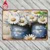 1pc Vintage Daisy Metal Sign Rustic Blue Pot Floral Wall Decor 2D Flat Iron Art for Home Restaurant Bar Garage 8x12 Inch