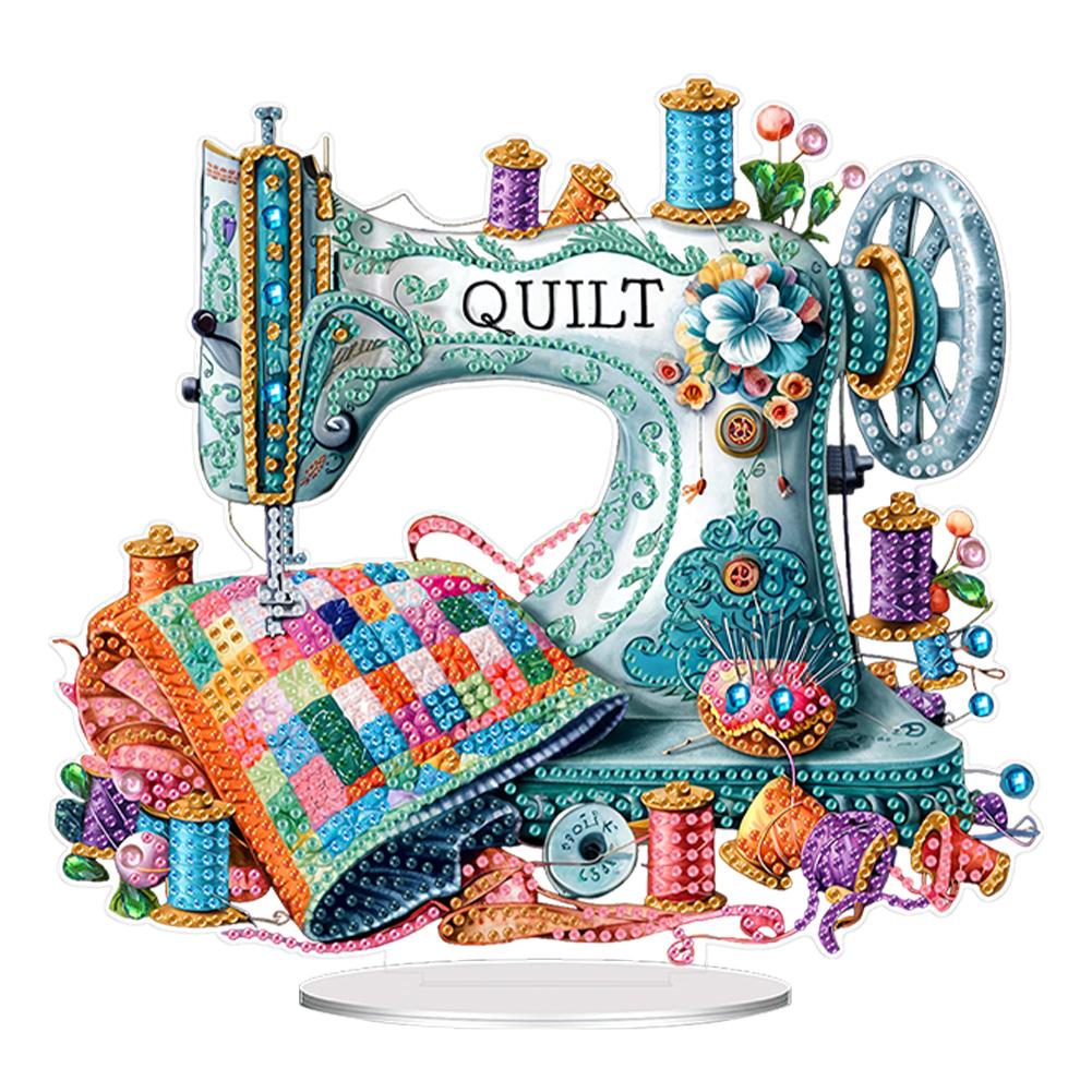 Acrylic Special Shape Sewing Machine Diamond Painting Tabletop Ornaments Kit Rhinestones Desktop Ornaments for Adults Beginner
