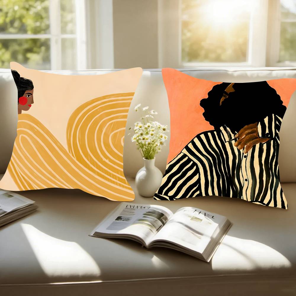 Abstract Figure Lines Girl Sofia Pillow Case Pattern Printed Pillowcase for Living Room Sofa Cushion Cover & Bedroom Decor