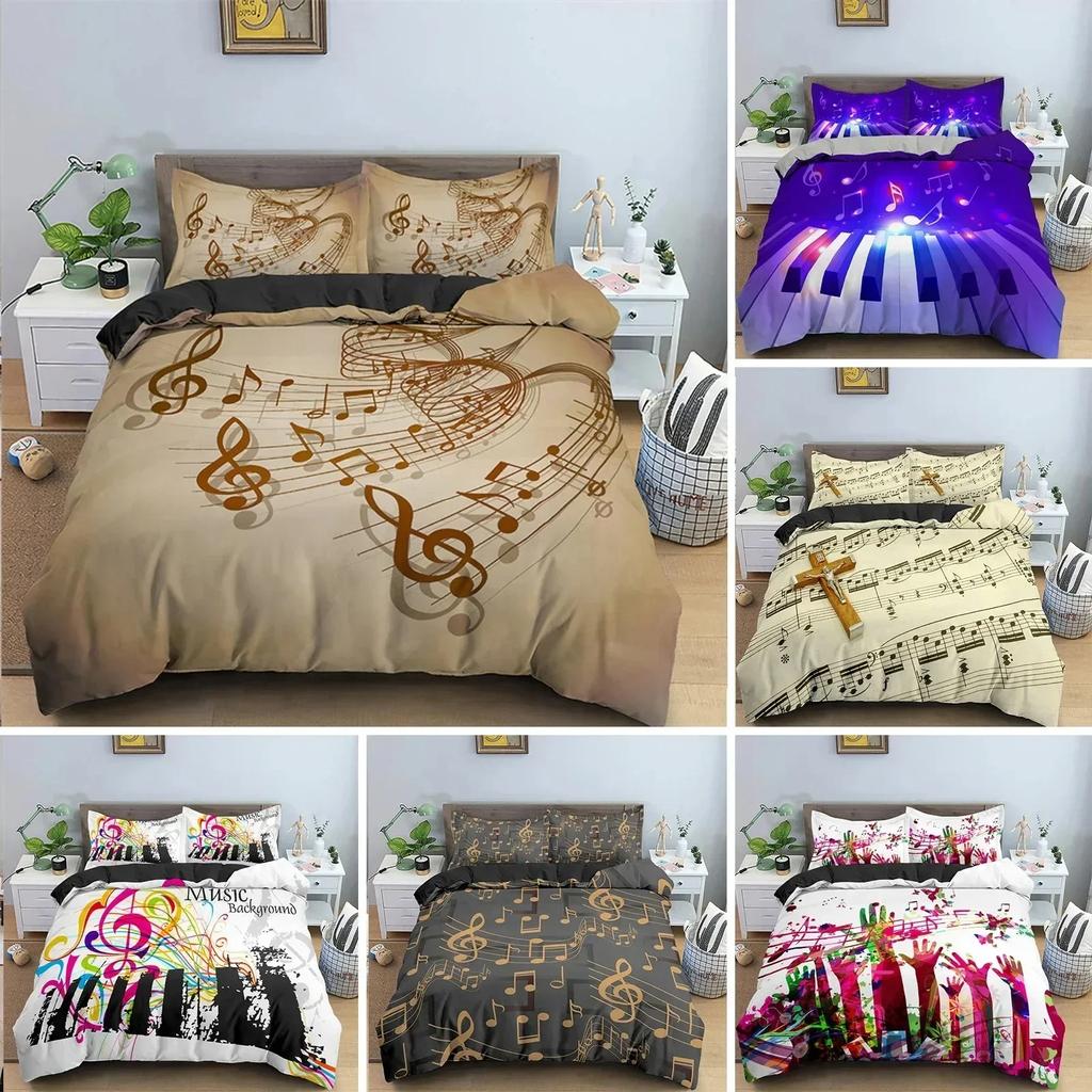 Music Theme 3D Microfiber Musical Symbols Comforter Cover Violin Piano Pattern Bedding Set Twin King Single Queen Size