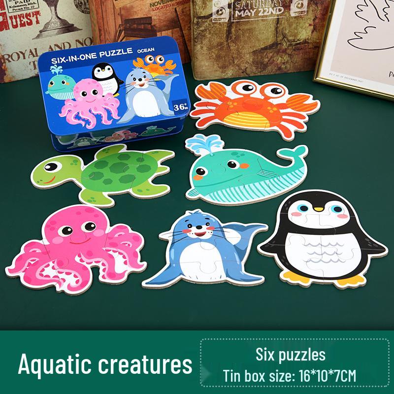 Animal & Transport Six-in-One Educational Puzzle for Kids Aged 3-6