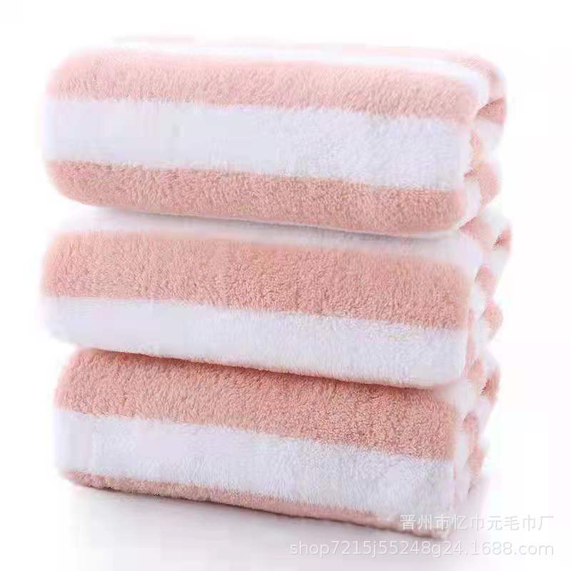 Quick-drying Face Wash Coral Fleece Towel Cationic Striped Warp Knitted Thickened Life Household Children's Bath Absorbent Bath Towel