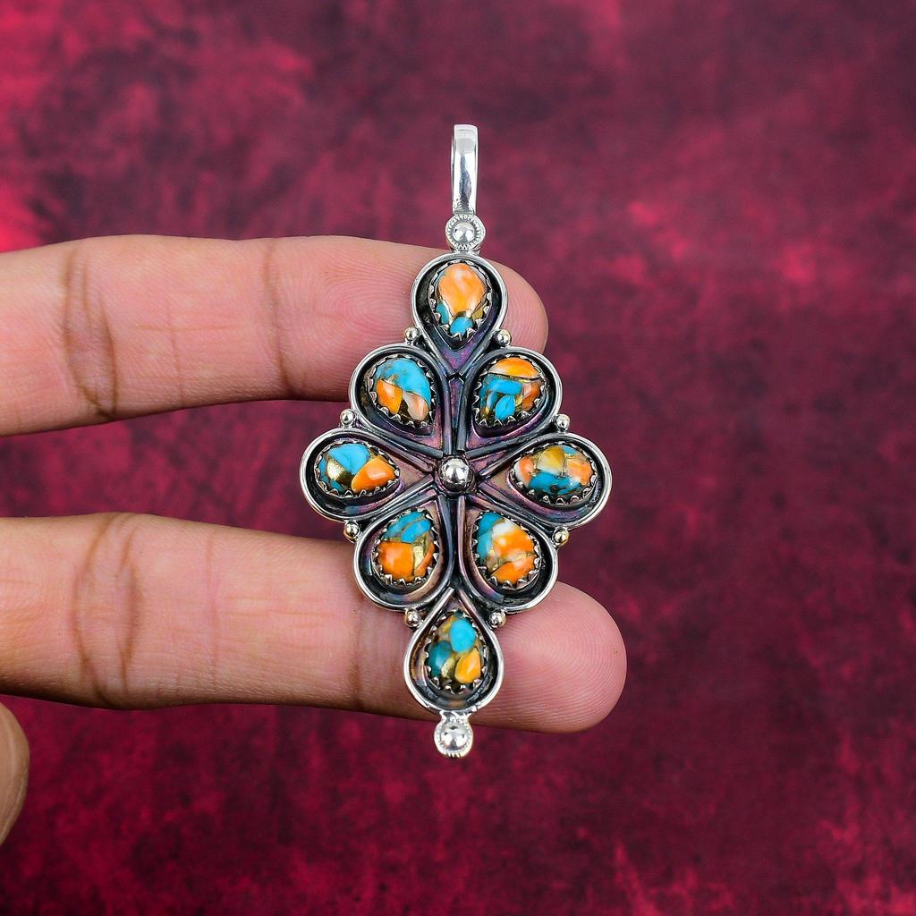 Orange Spiny Oyester Pendant, 925 Sold Sterling Silver Gemstone Jewelry, Handmade Pendant Amazing Jewelry, Gift For Her