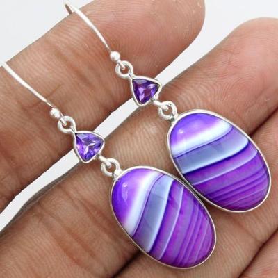 Boho Ethnischer Stil Oval Lila Synthetischer Edelstein HängeohrringeTrendiger Schmuck für Frauen Perfekte Geschenkidee