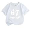 Kinder Unisex 100% Baumwolle Rundhals Kurzarm T-Shirt, Lustiger 6 7 Handgesten Zahlen Aufdruck Lässiges Weiches T-Shirt für Jungen Mädchen Tägliche Kleidung Sommer Oberteile