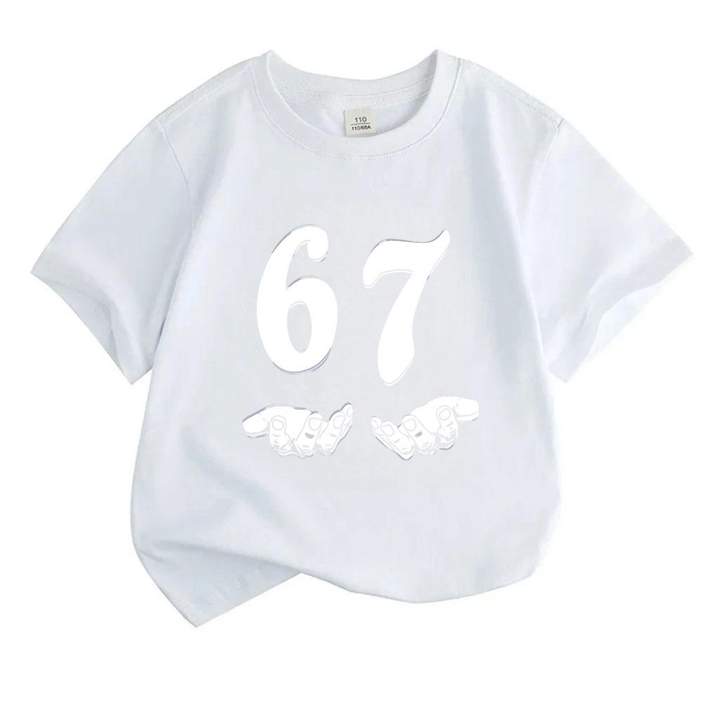 Kinder Unisex 100% Baumwolle Rundhals Kurzarm T-Shirt, Lustiger 6 7 Handgesten Zahlen Aufdruck Lässiges Weiches T-Shirt für Jungen Mädchen Tägliche Kleidung Sommer Oberteile