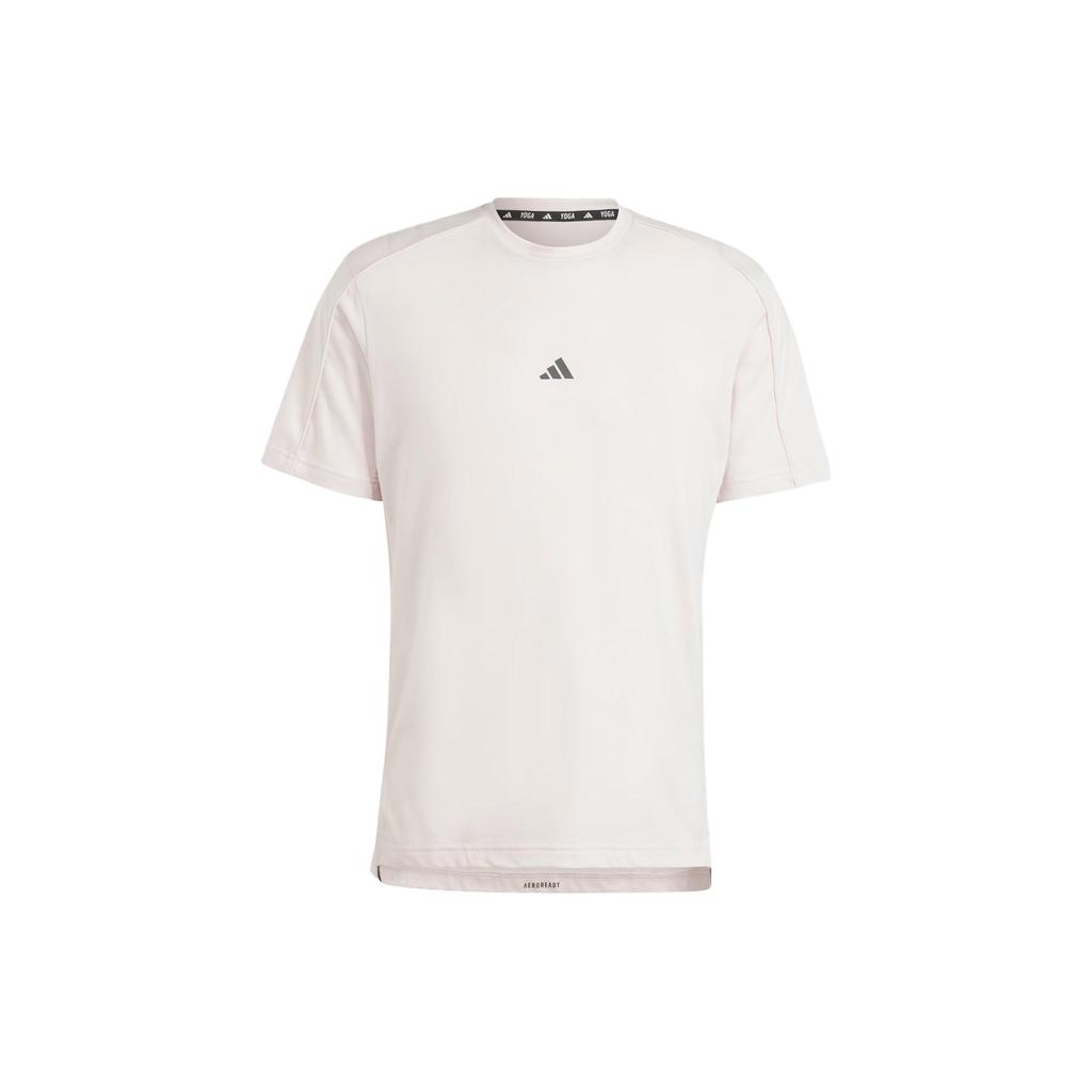 Adidas Letter Print Yoga Training Crew Neck Short Sleeve T-Shirt Men Tops Beige IP2754