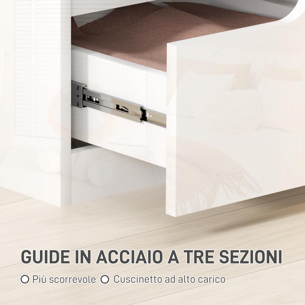 Modern Wooden Bedside Table with 2 Drawers and Glossy Design, 40x40x48 Cm, White