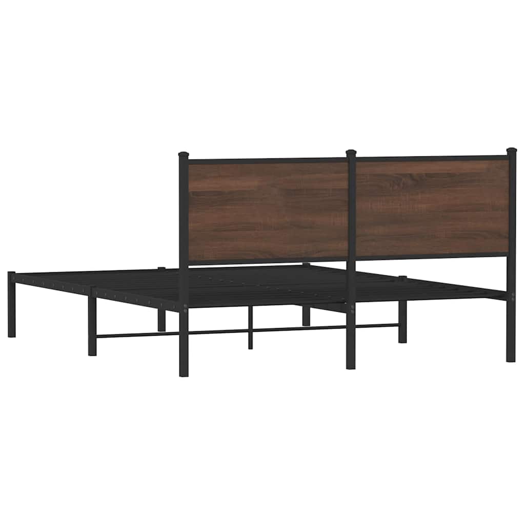 Metal Bed Frame Without Mattress Brown Oak Effect 137 X 190 Cm