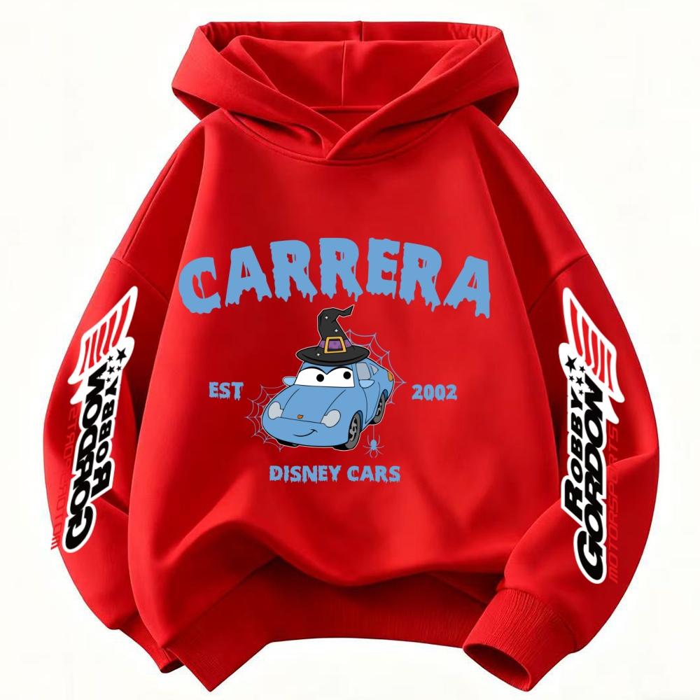 Car Cartoon Print Versatile Children Hooded Sweatshirt Boy Girl Autumn Winter Daily Outdoor Vacation Casual Warm Soft Sportswear