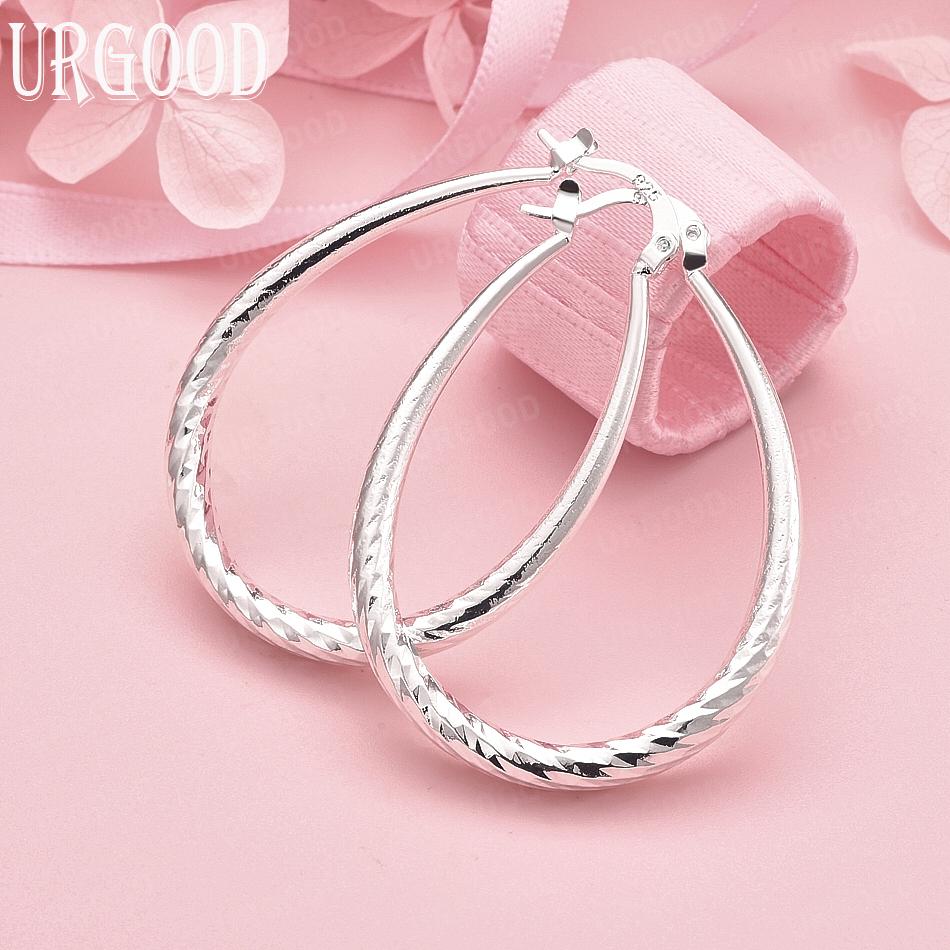 925 Sterling Silver Wedding Gift U-Shaped Pierced Earrings Charming Jewelry 31mm*44mm