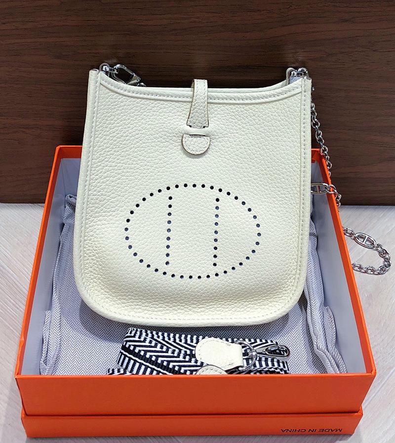 First Layer Cowhide Evelyn Bag Genuine Leather Women's Bag Lychee Patterned Bucket Bag Mini Casual Shoulder Crossbody Bag