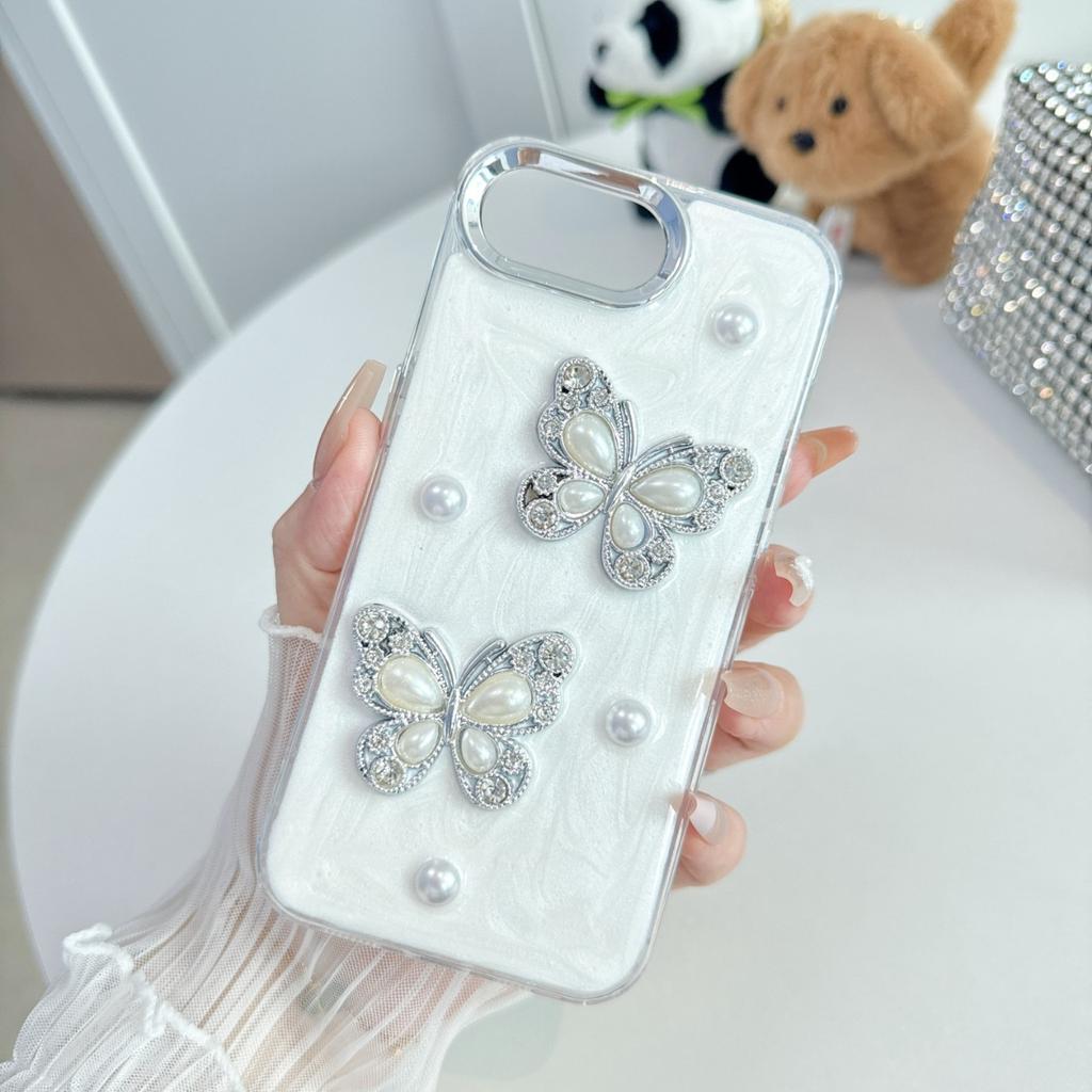 The new model is suitable for iPhone16ProMax mobile phone case, pearlescent rhinestone butterfly 15promax, Apple 14pro12.