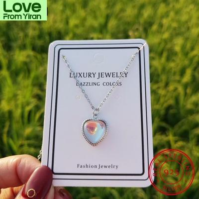 New Heart Moonstone Necklaces &Pendants For Women Fashion 925 Sterling Silver Jewelry Clavicular Chain