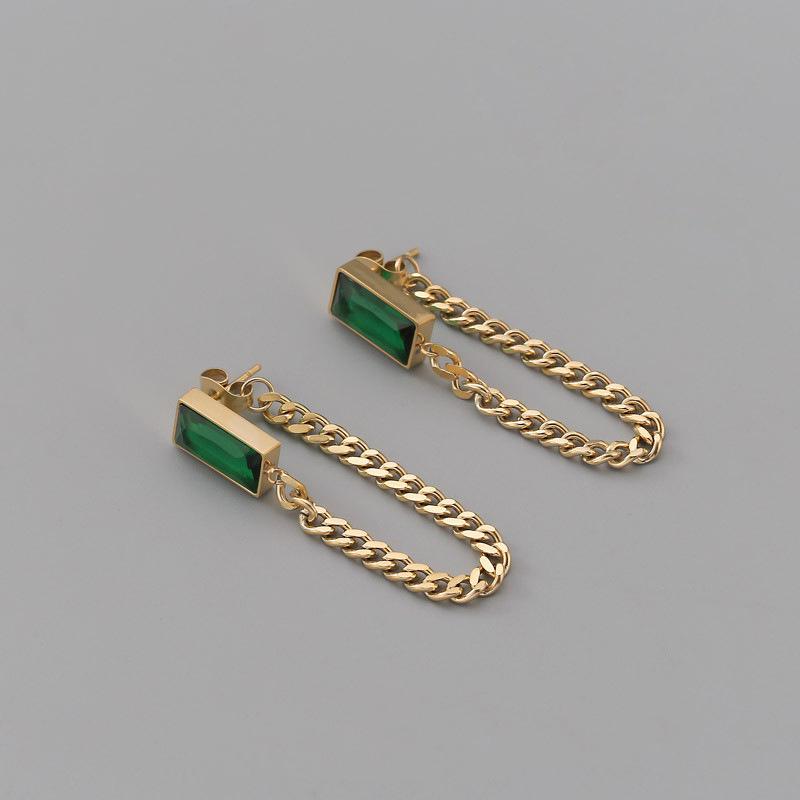 Wen Jianyang Green Tassel Titanium Steel Anti-Allergic Earrings: Elegant 2022 Trendy Design for Women