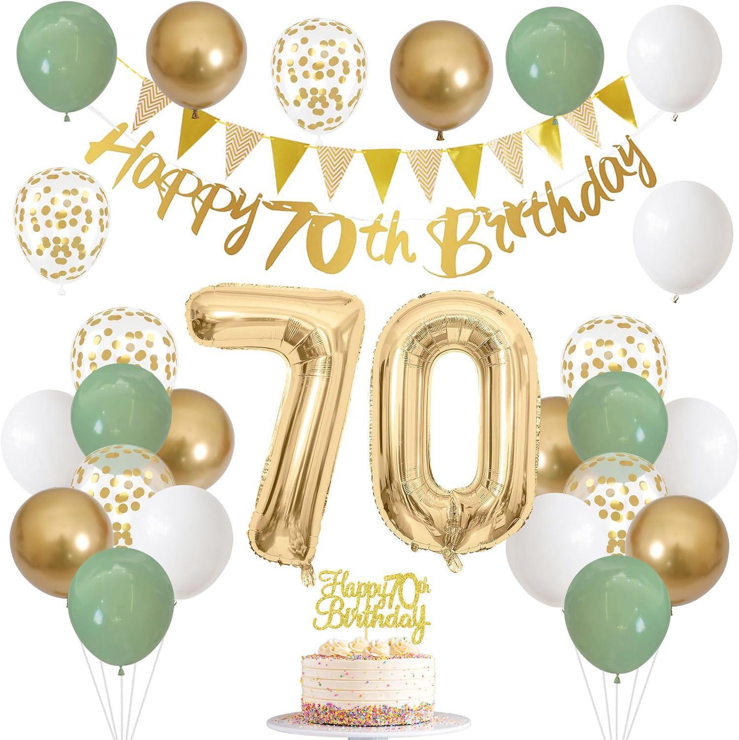 

Birthday Party Banner Set with Balloons And Foil Numbers for Ages 1 to 80 Includes Flags Happy 2nd 3rd 18th 30th 60th 70th 10inch