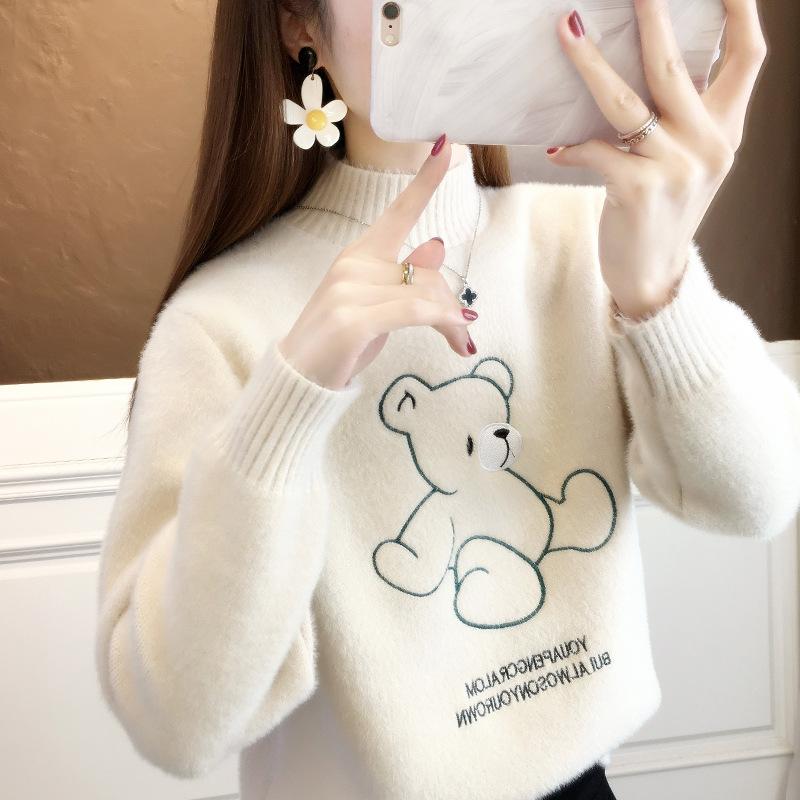 Women's Autumn Winter Christmas Sweater Half Turtleneck Snowflake Pullover