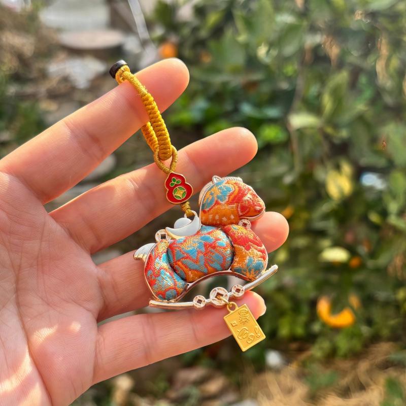 Pure Handmade Song Brocade Horse Pendant Charm – Double-Sided Fortune & Prosperity Tassel Ornament
