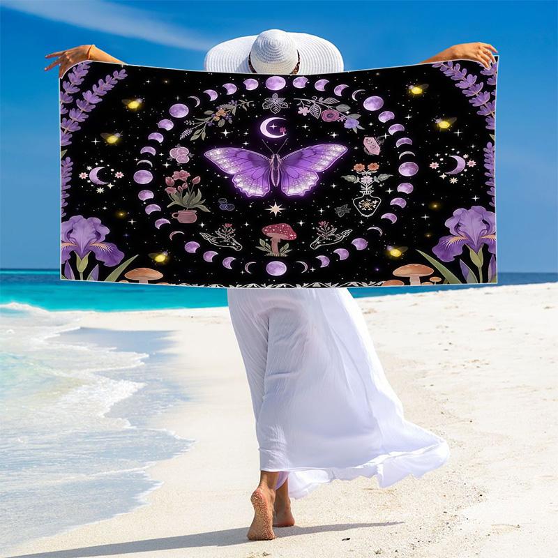 Butterfly Moon Sun Art Print Beach Towel, Large Soft Quick Dry Towel for Beach Camping Swimming
