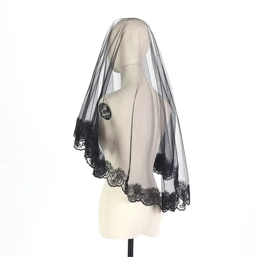 Carnival Bride Lace Veil Women Layered Tulle Bachelorette Party Wedding Veil with Lace Floral Trim for Taking Photo