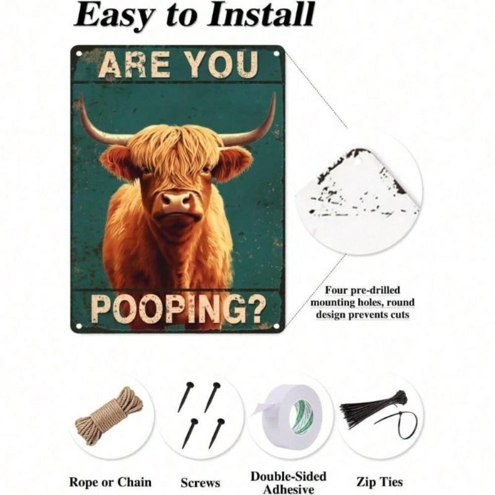 Funny Highland Cow Metal Wall Poster, Retro Bar Pub Toilet Decor