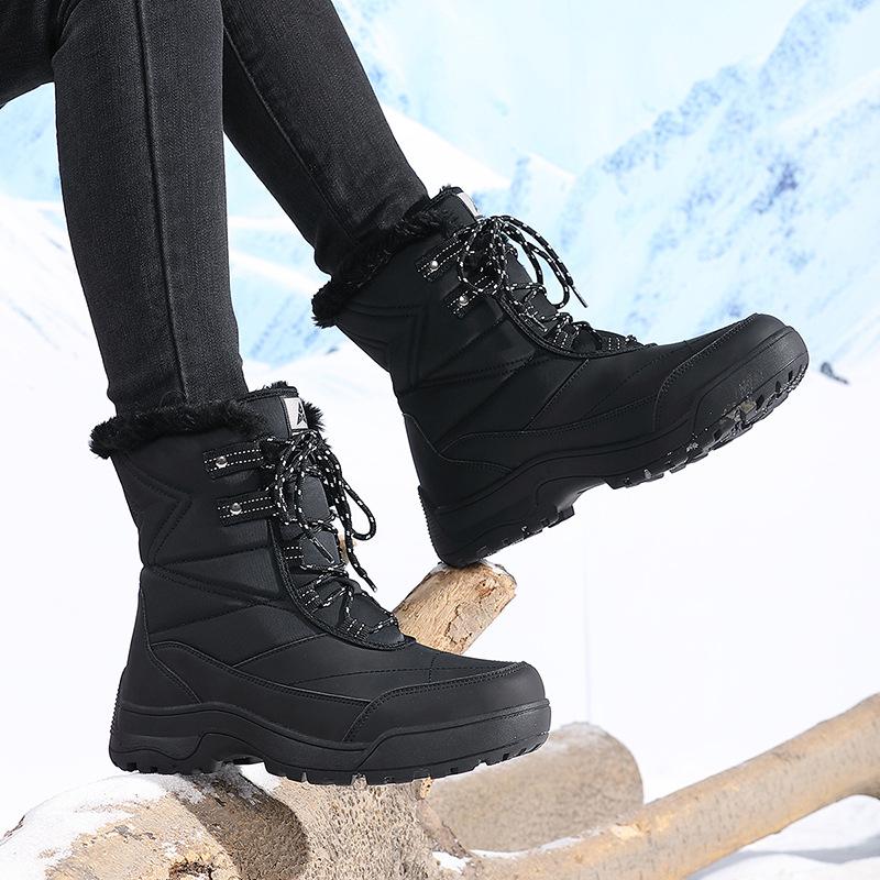 Winter Snow Boots Plush Warm Cotton Shoes Wear-resistant Windproof Sports Outdoor High-top Lace-up Boots Large Size