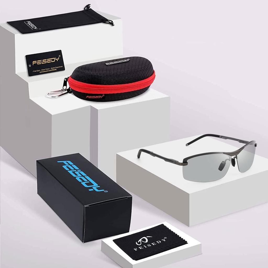 [FEISEDY] Sunglasses, Photochromic, Polarized, Half-Rim Oval, Sports Sunglasses for Men, Fishing, Driving, Baseball, Golf, Running, Outdoor