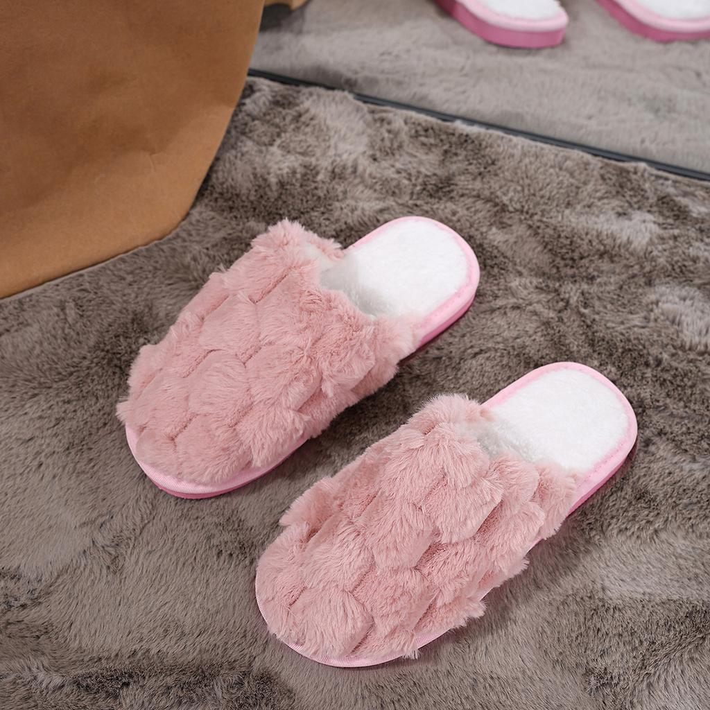 New open fluffy slippers household thermal cotton slippers, piled and thickened comfortable plush