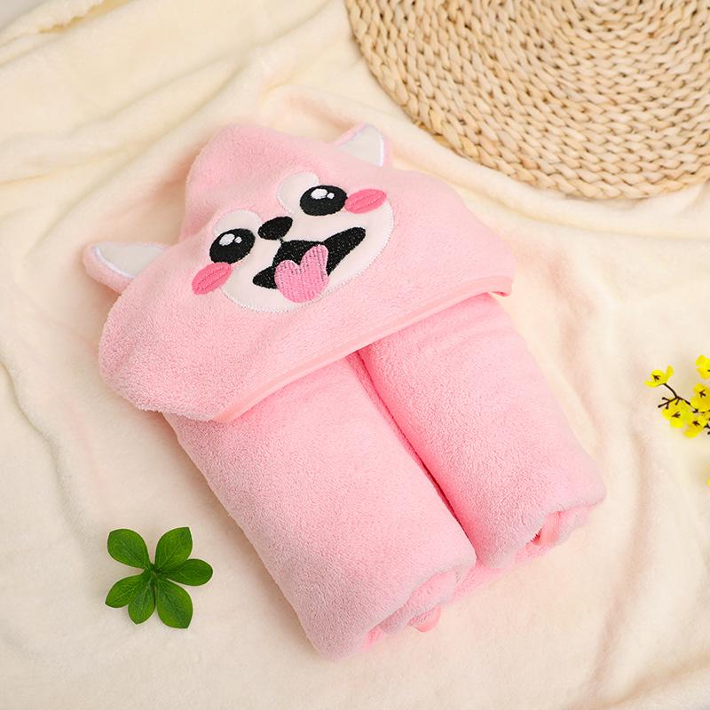 Newborn Cartoon Hooded Swaddle Blanket - Absorbent Coral Fleece for Spring & Autumn