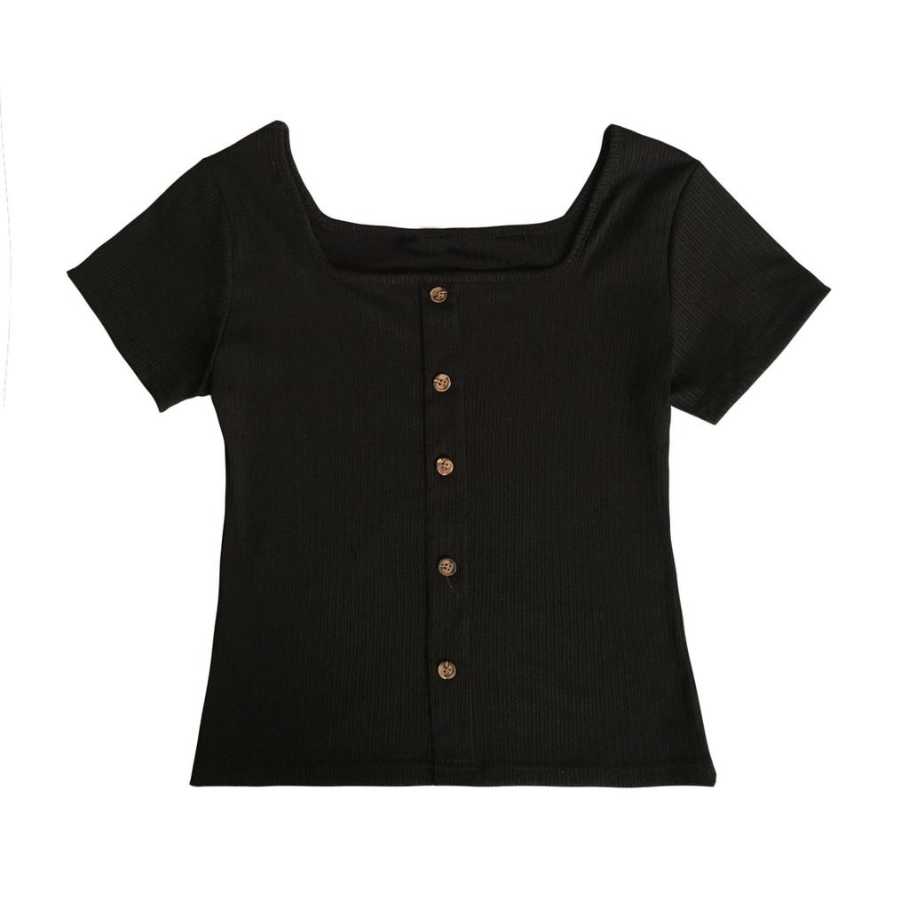 Retro Summer Slim Short Section Square Neck Knit Shirt Short-sleeved T-shirt Female Yankee Heart Machine Exposed Collarbone Tops Casual Pullovers Tees