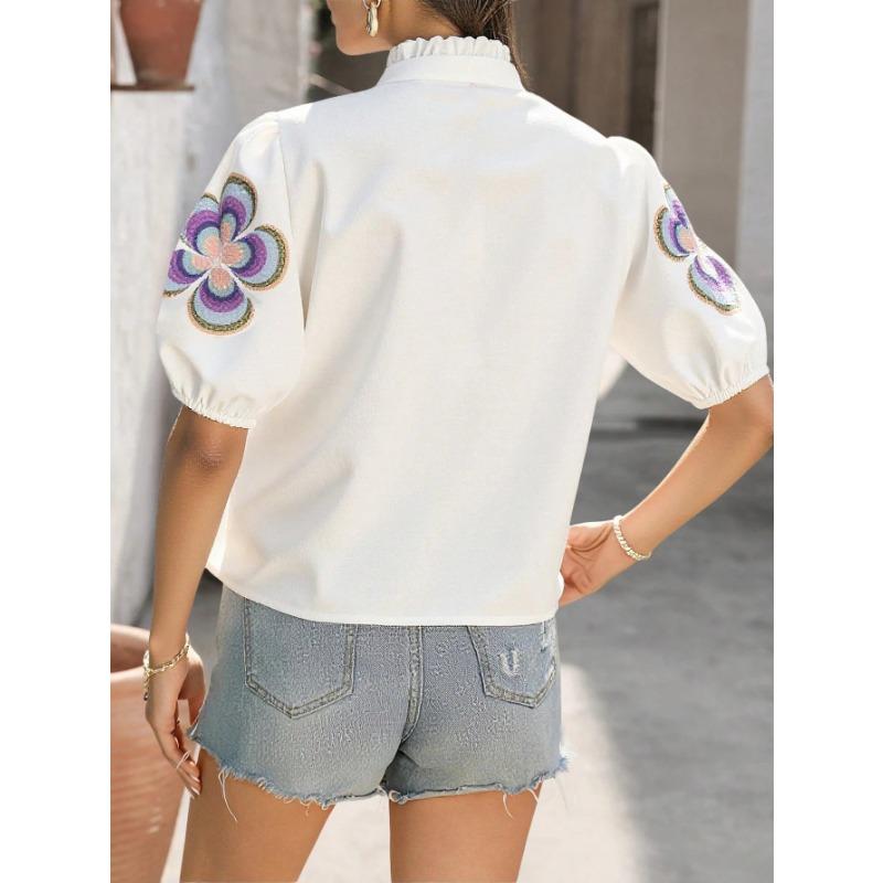 YYFS Modă Femei Casual Imprimeu Model Floral Vară Primăvară Mâneci 1/2 Decolteu în V Bluze & Cămăși