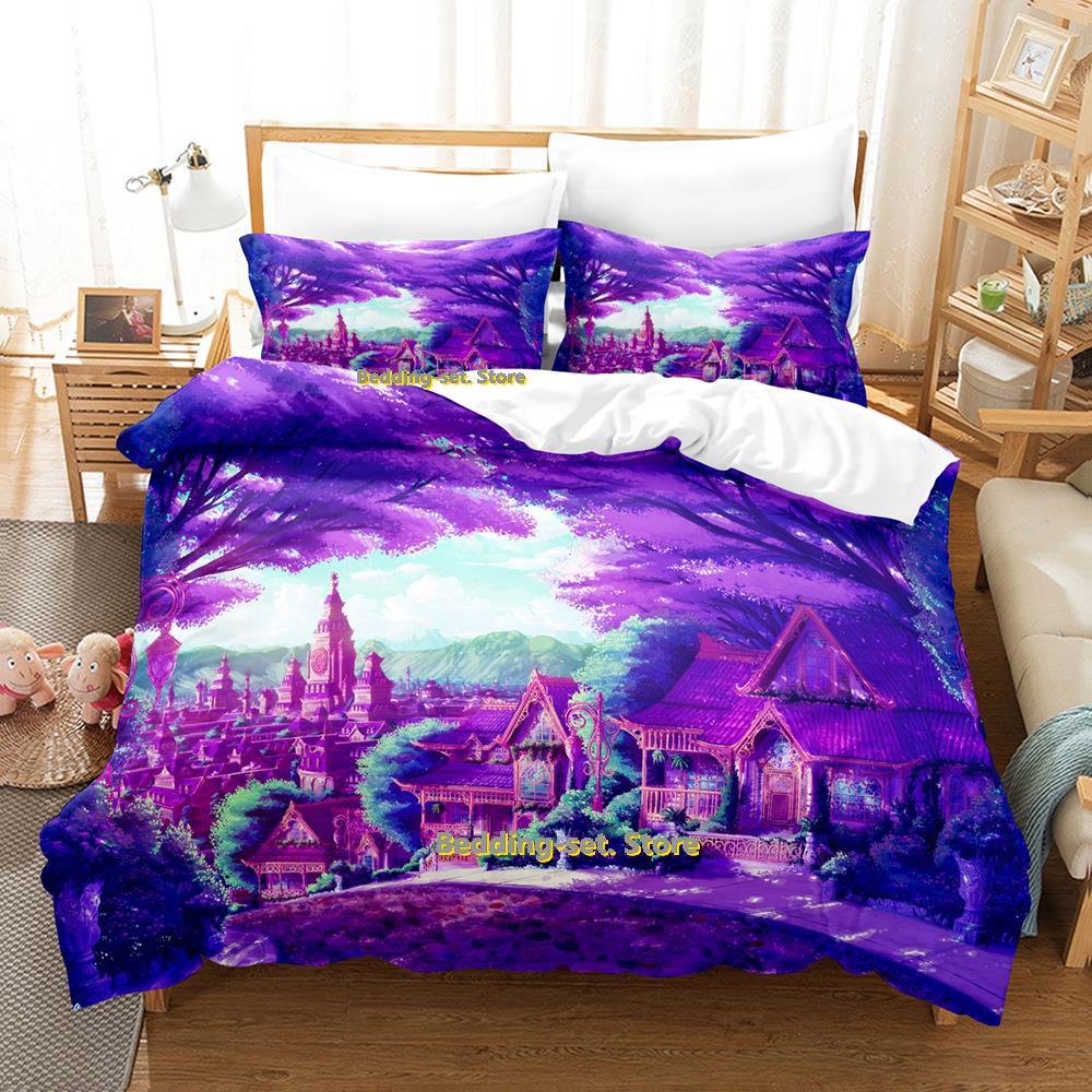 

Комплект постельного белья Anime City Single Twin Full Queen King Size Bed Set Adult Kids Bedroom Duvetcover Sets 3D Print Anime Bed Sheet EU Single(135x200cm)