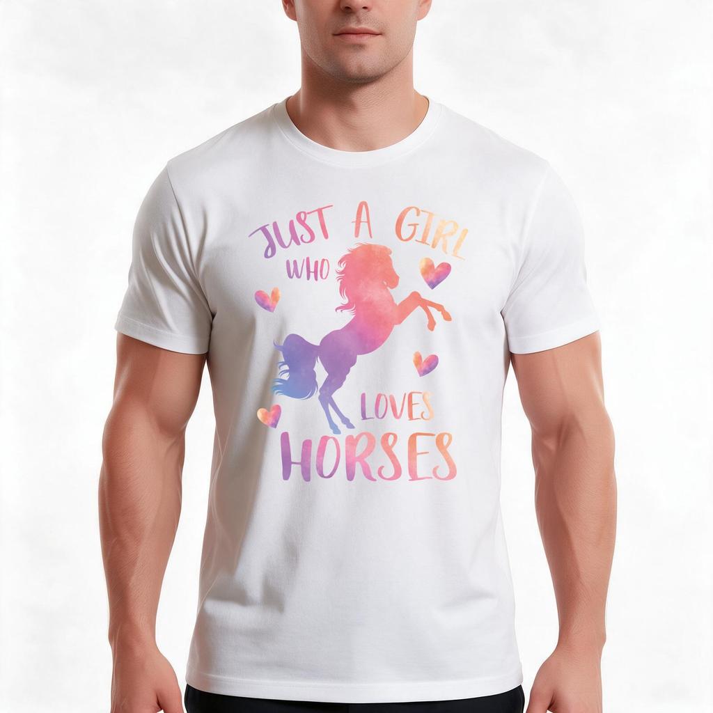 Just A Girl Who Loves Horses TShirt Summer Casual Cotton Tee Oversized Streetwear Tops Vintage Graphic Print 100 Cotton