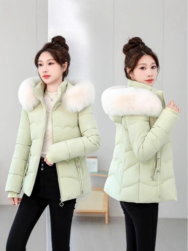 Manteau d'hiver pour femme, style coréen, coupe slim, en coton, avec col en fourrure