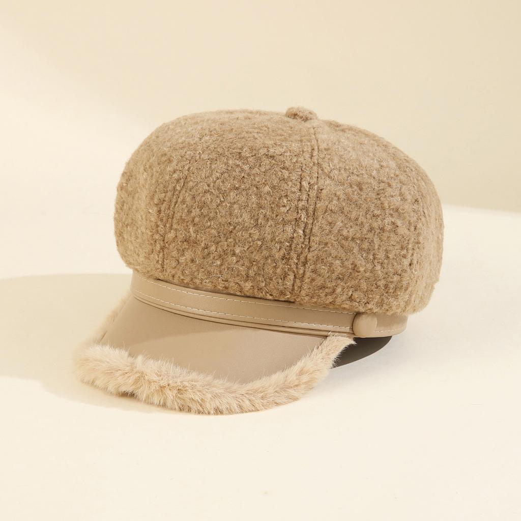 Retro Versatile Woolen Beret Showing Face Ducktongue Octagonal Hat Children'S Warm Windproof Newsboy Hat