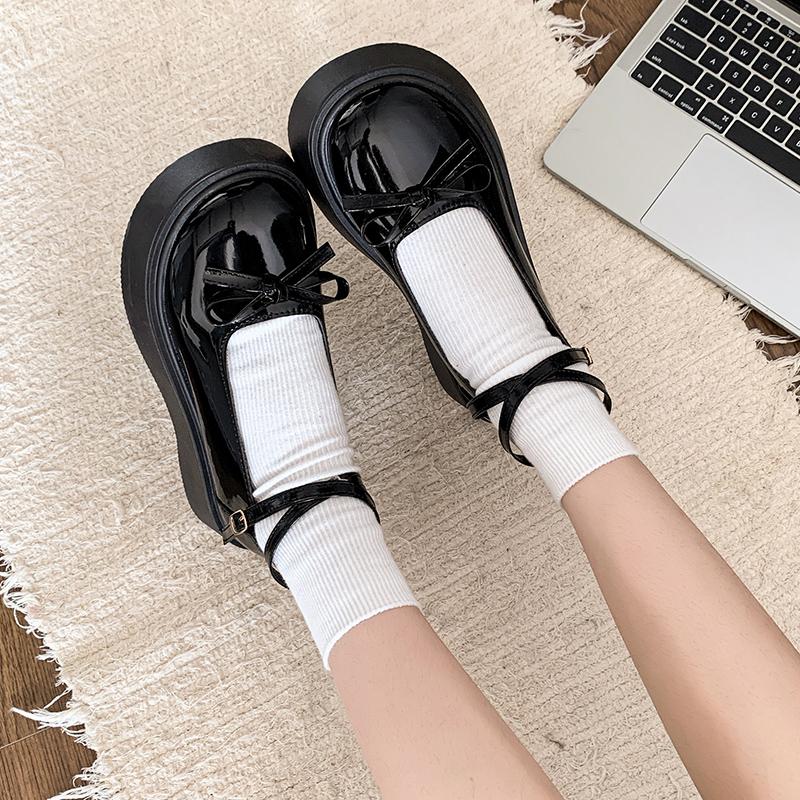 Fashion Bow-Knot Soft Shoes Woman Flats Oxfords Clogs Platform Butterfly Dress Leather Summer New Creepers Mary Janes Butterfly-knot