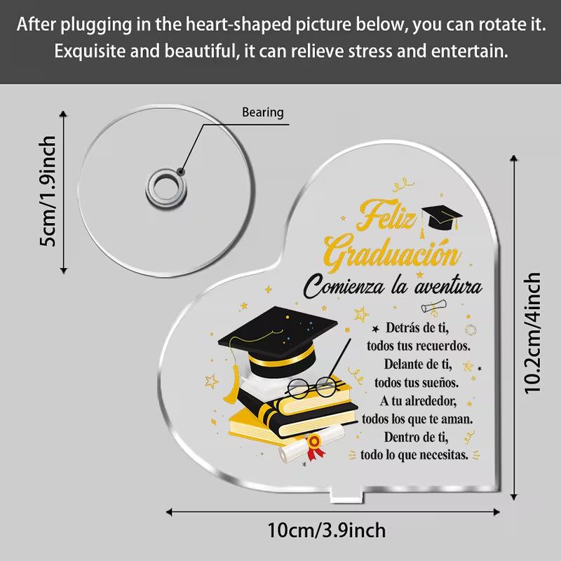 Heart-shaped Acrylic Rotating Ornament, Graduation Party & Desktop Decor, 1Pc