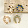2 PCs West Cowboy Pendants Enamel Luck Horseshoe Clear Rhinestone 304 Stainless Steel 18K Gold Plated Charms DIY 3.5cm x 2.8cm