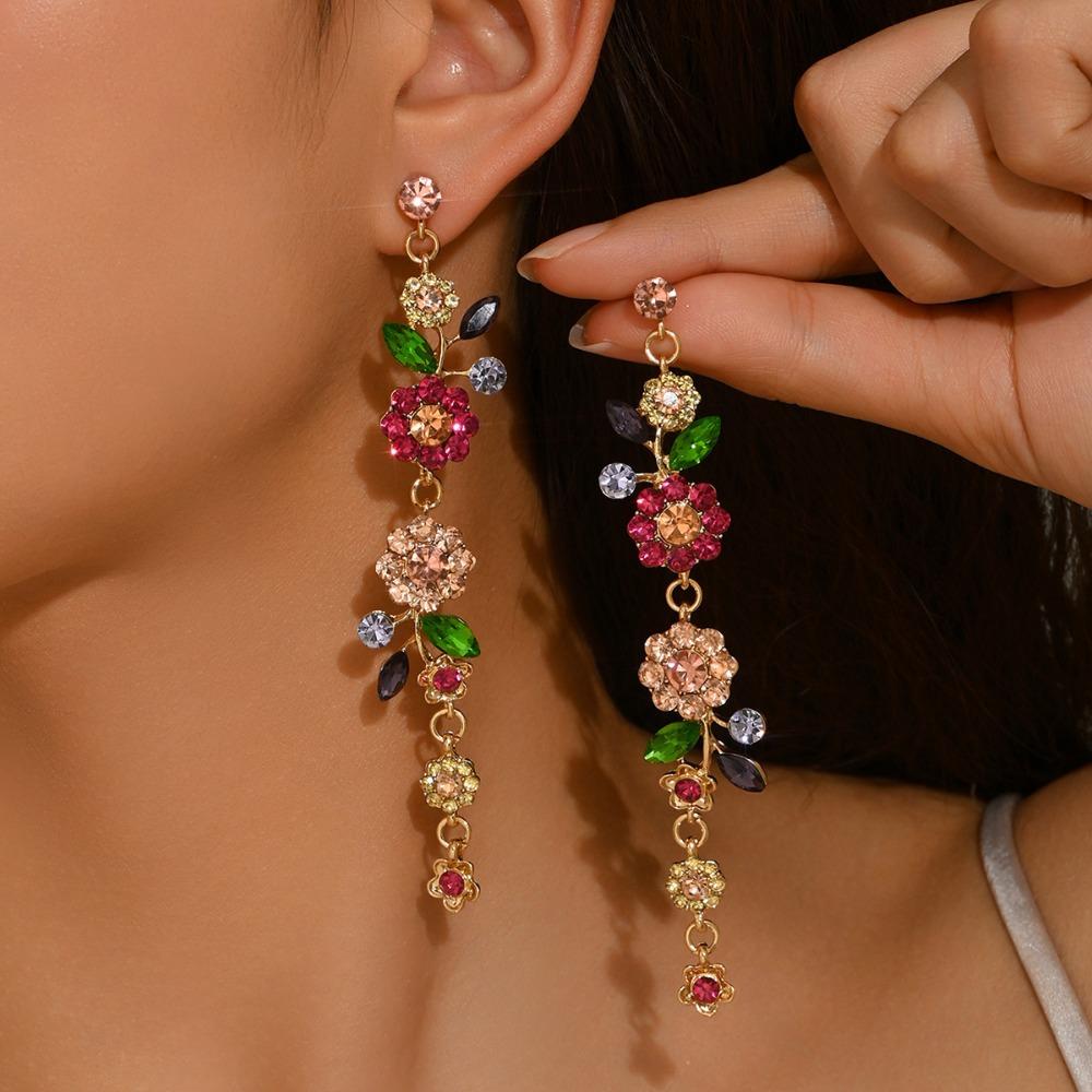1 Pair Embellished Vintage Boho Style Earrings Long Dangle Earrings Flower Drop Earrings  Wedding