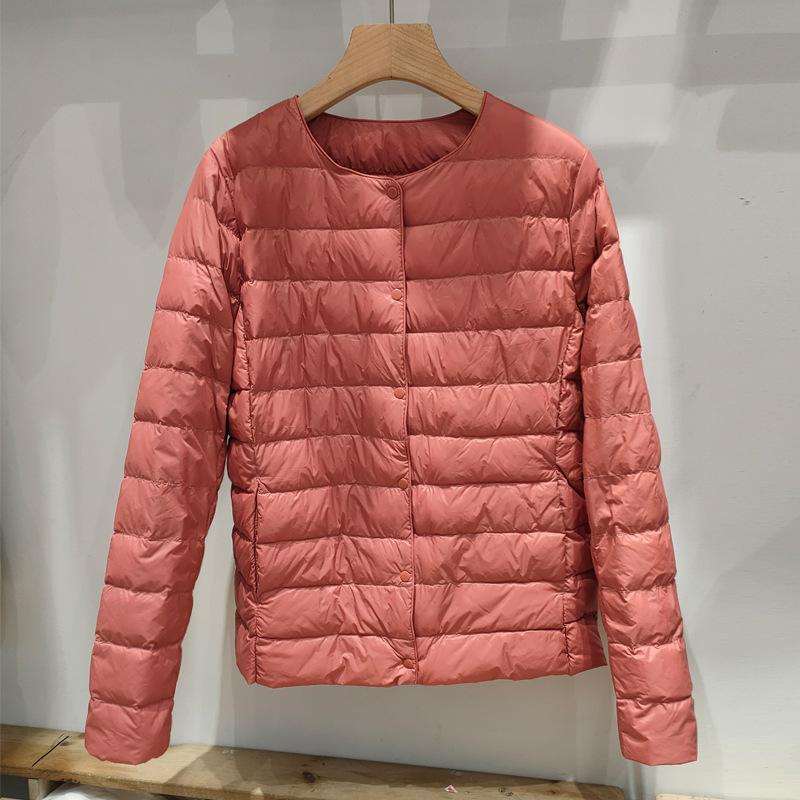 D new down jacket women's light and thin short round neck warm duck down liner versatile and thin solid color light coat tide