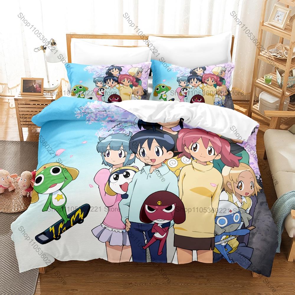Cool Personality Classic Anime Keroro Frog Bedding Set New Duvet Cover Pillowcase Japanese Manga Fans Gift Bed Kids Room Decor C