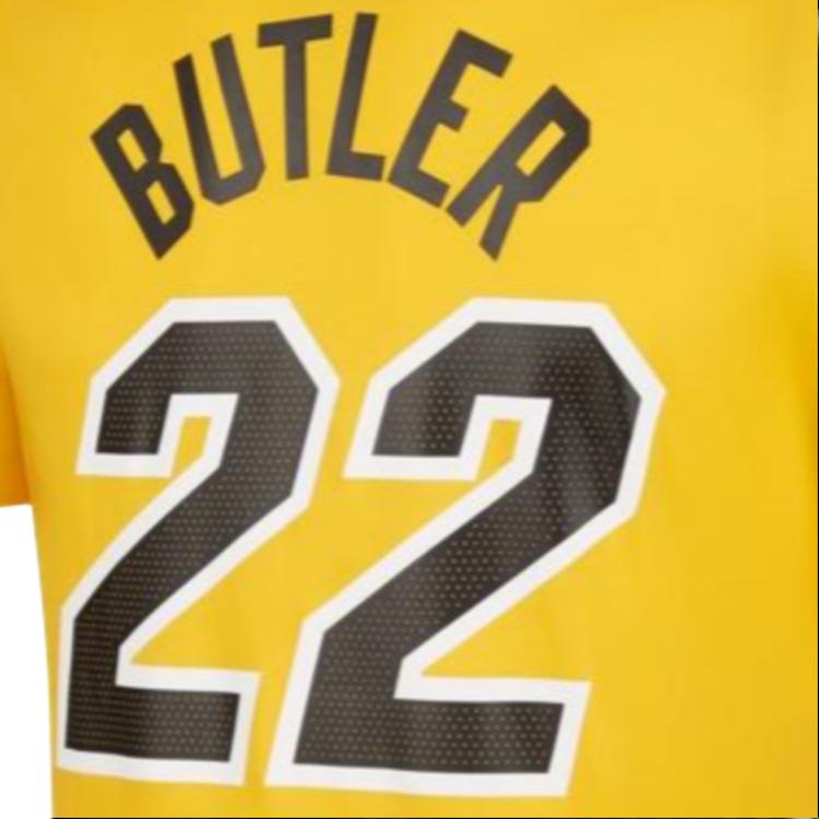 Nike T Shirts Men's University Gold/Jimmy Butler Crew Neck Moderate Straight Fit DQ1571-739