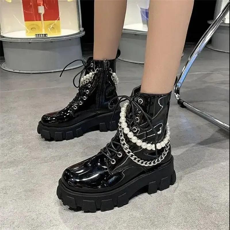 Fashion Booties Trend 2024 Black Elegant With Medium Heels Women's Ankle Boots Boot Chic Goth Pu On Offer Hot Fashion Female Short Shoes