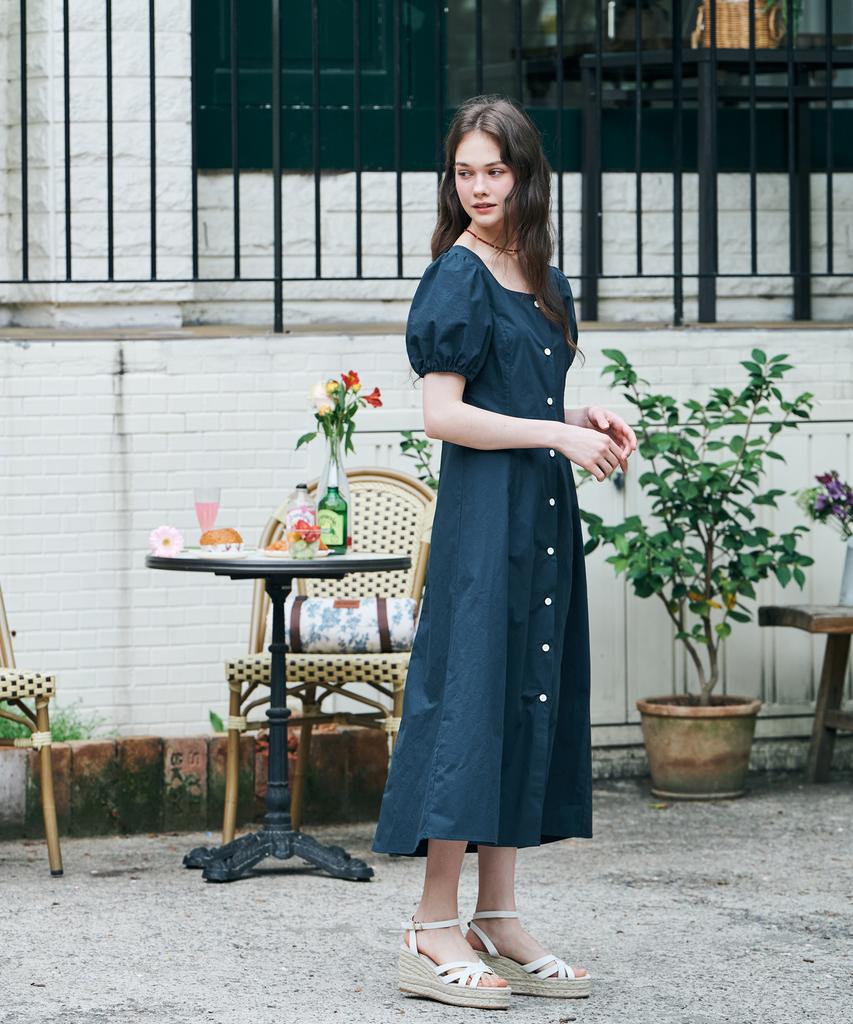 Metapeo Met Puff Sleeve Short Sleeve Long Dress Navy